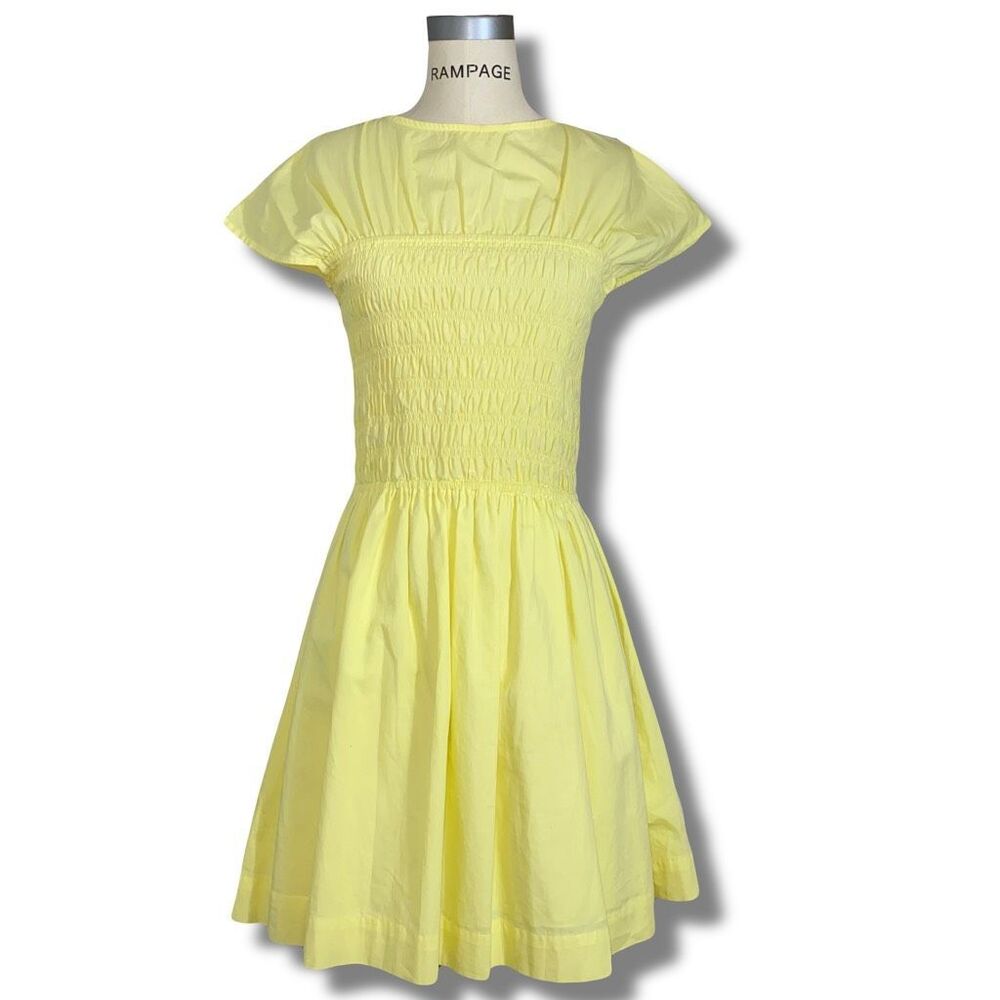 Lusana Anthropologie Women’s Size Large Smocked Mini Dress Yellow Fit and Flare